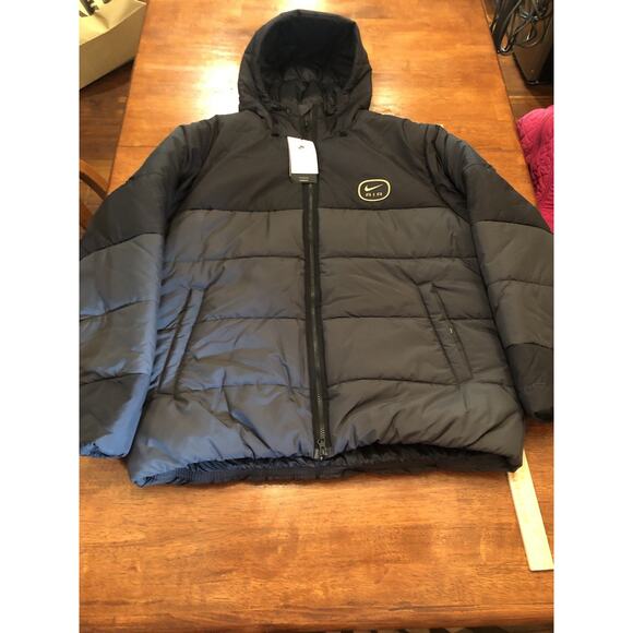 Nike Air Therma-Fit Jacket Mens XXL Hooded Puffer Jacket Coat Black Gray New - Picture 1 of 13